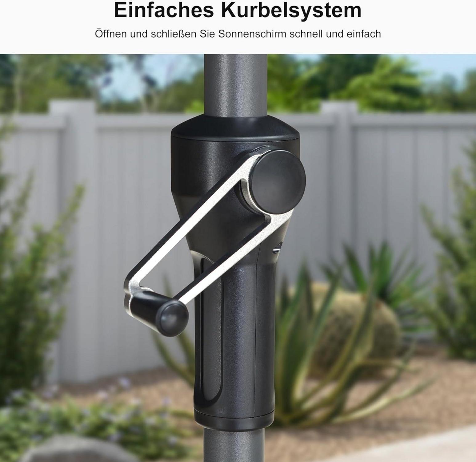Sonnenschirm 200x200 cm Alu knickbar mit Kurbel Grau UV-beständig