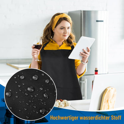 Livdouyu Schwarze Übergrößen-Kochschürze mit Taschen, wasserdicht - Damen/Küche/Kochen