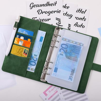 KONVINIT Budget Planner A6 PU Leder Geld Organizer mit Geldfächer und Etiketten
