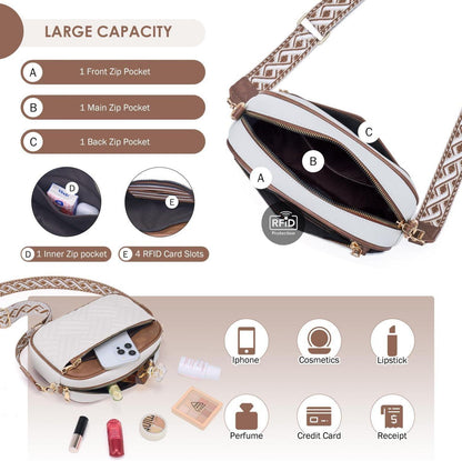 Damen Umhängetasche aus PU Leder, Crossbody Bag mit verstellbarem Gurt