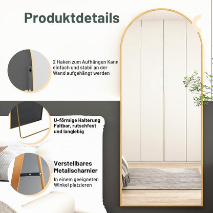 Ganzkörperspiegel Bogenförmig 180x80cm Gold | Stand- & Wandspiegel