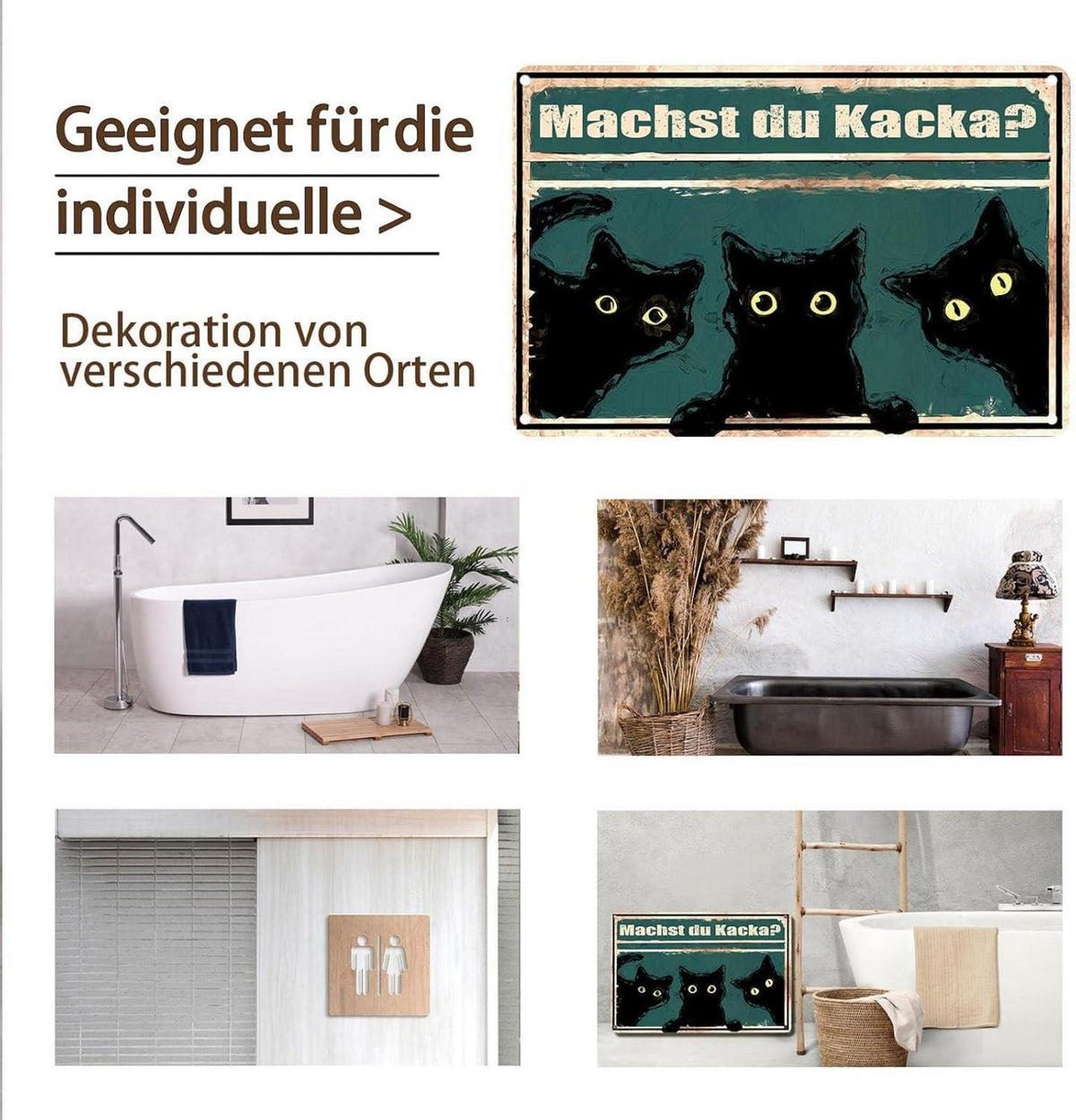 Schwarze Katze Vintage Metallschild Badezimmer Toilette Wanddeko