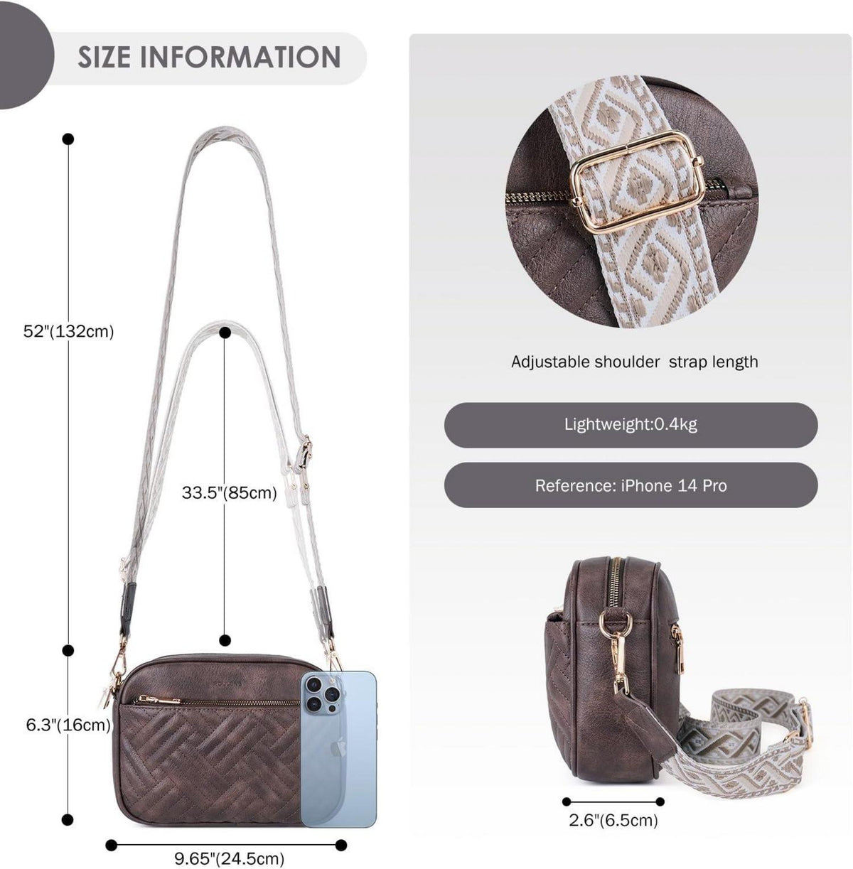 Stylische Damen Crossbody Bag aus gestepptem PU Leder