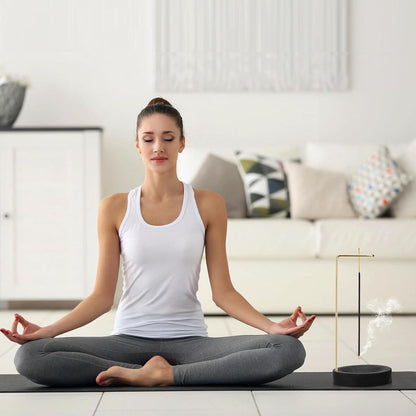 2-in-1 Räucherstäbchenhalter Holz, Modernes Design mit Kegel & 9 Löchern, Schwarz