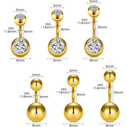 99tlg. Piercing Set mit Nadeln & Schmuck, 14G-20G, 316L Stahl, Gold 10mm