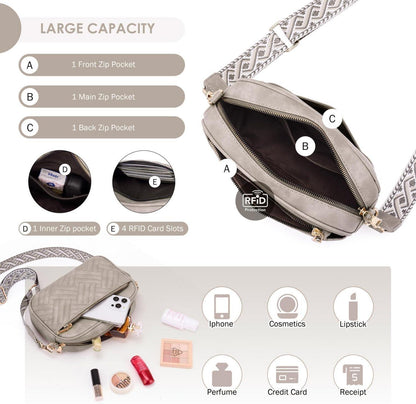 Damen Gesteppte Umhängetasche PU Leder Crossbody Bag Verstellbarer Gurt