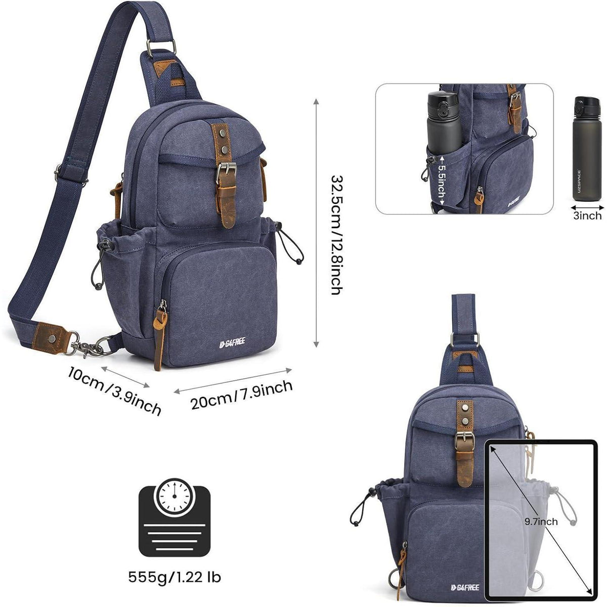 Canvas Brusttasche Herren Blau | Stylische Retro Umhängetasche für Reise & Alltag