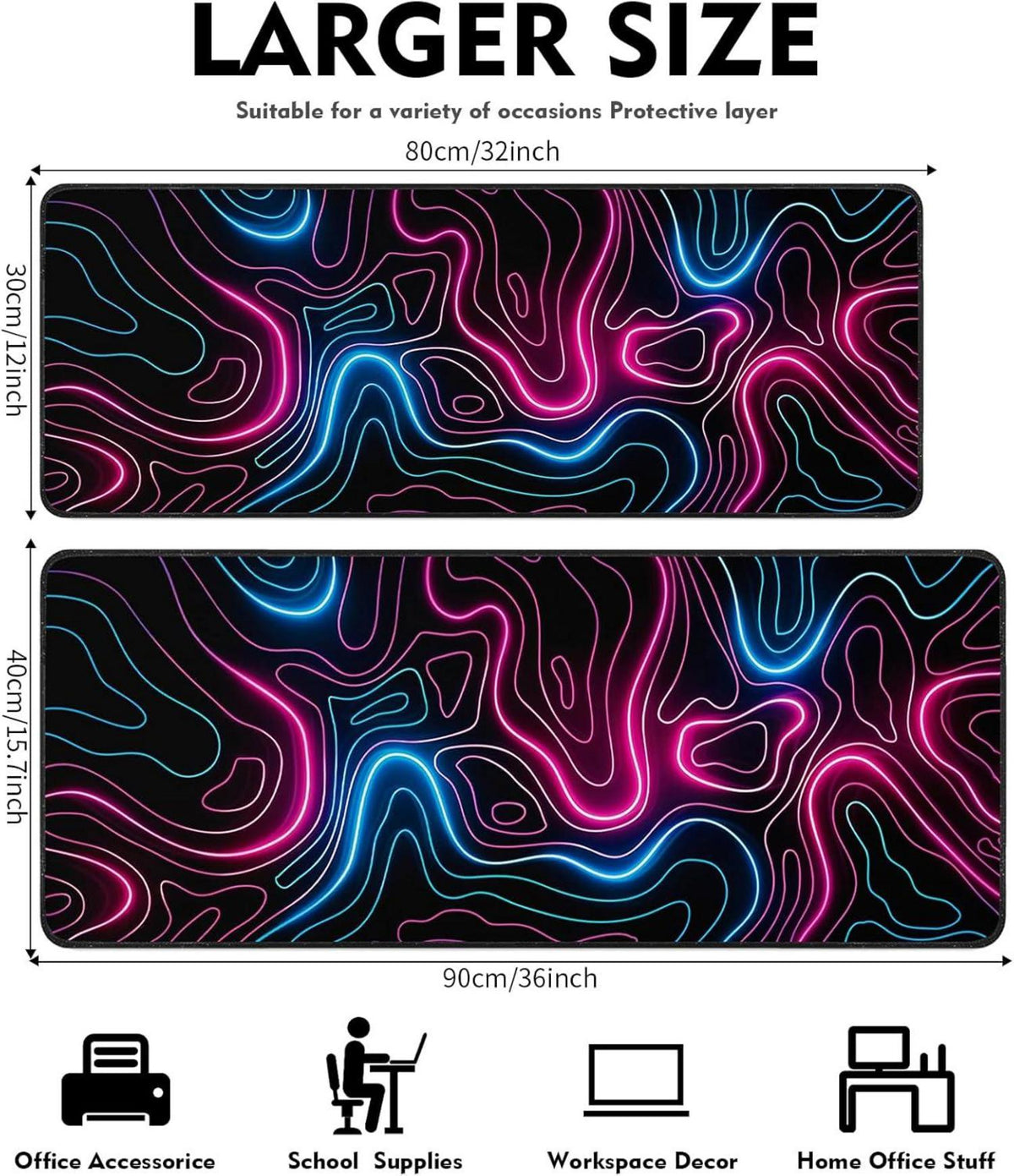 XXL Gaming Mauspad 800x300mm Rutschfester Desk Mat für Tastatur & PC, Neonlinie