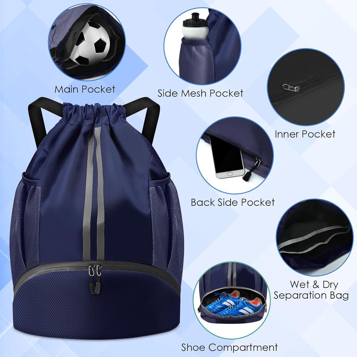 Turnbeutel Fußballtasche Rucksack Kordelzug Tunnelzug Wasserfest