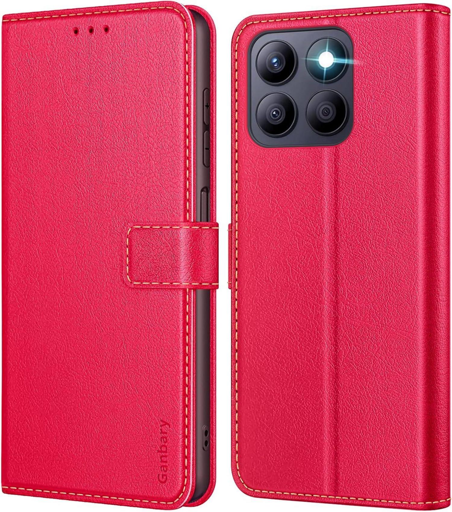 Honor X8b Handyhülle Leder Klapphülle Rot mit Kartenschlitzen