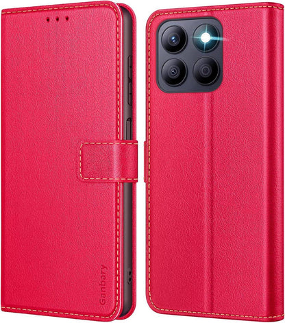 Honor X8b Handyhülle Leder Klapphülle Rot mit Kartenschlitzen