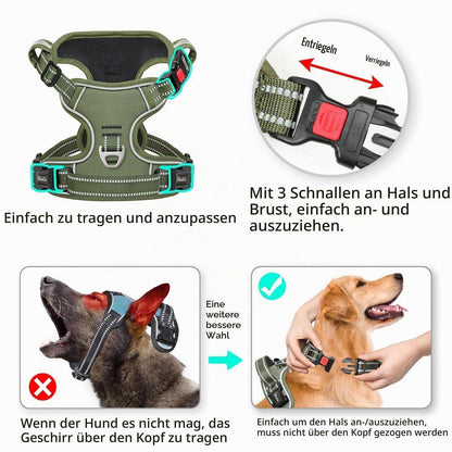 Hundegeschirr Brustgeschirr Grün L - Abschließbar & Reflektierend