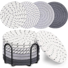 8er Set Baumwoll-Untersetzer mit Halter, Grau