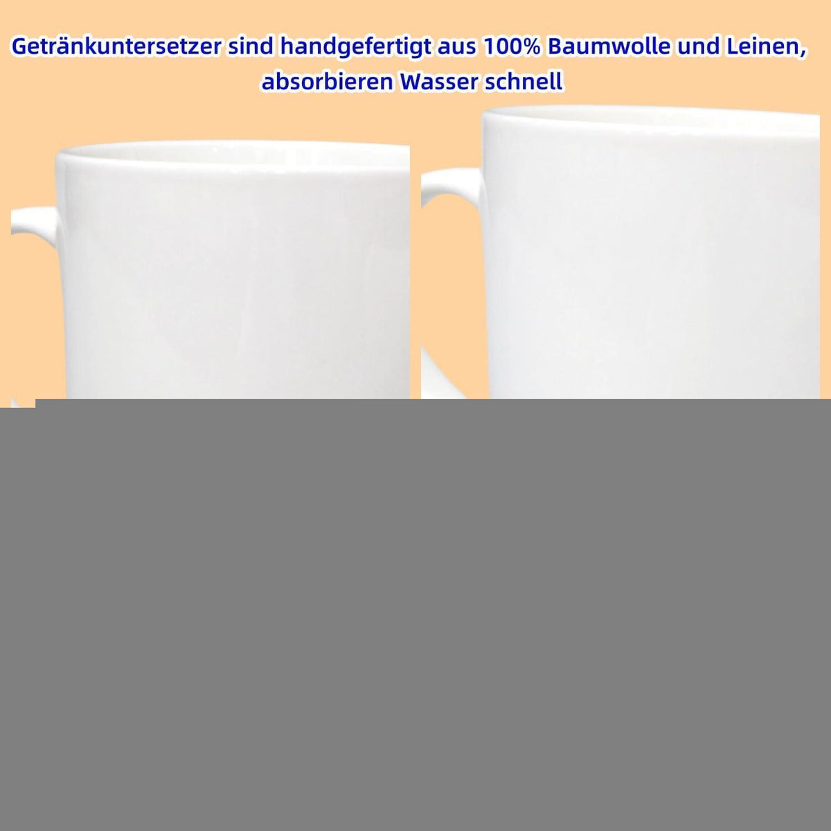 8er Set Baumwoll-Untersetzer mit Halter, Grau