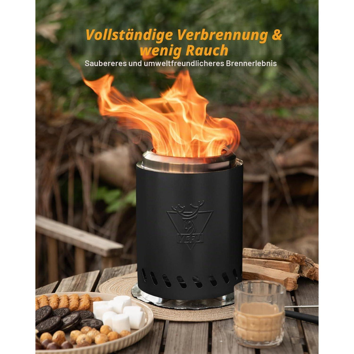 Rauchfreie Tischfeuerstelle für Camping & Garten – Schwarz