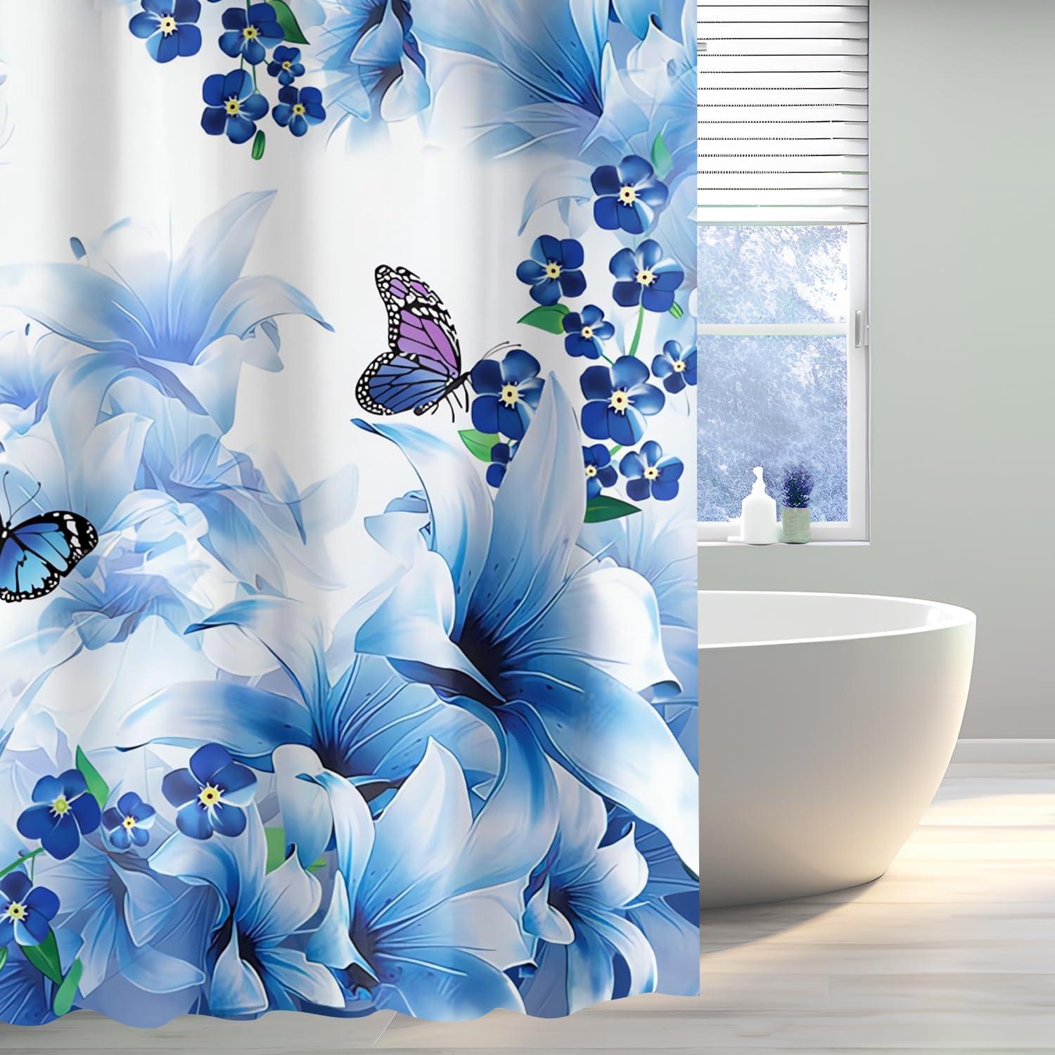 Lerores Duschvorhang 240x180cm Blauer Schmetterling Textil