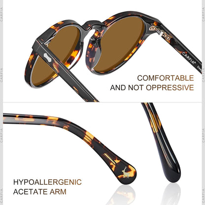 Polarisierte Sonnenbrille Herren Runde Rahmen Lederetui