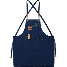 Canvas Schürze mit Kreuzgurt und 3 Taschen – Blau
