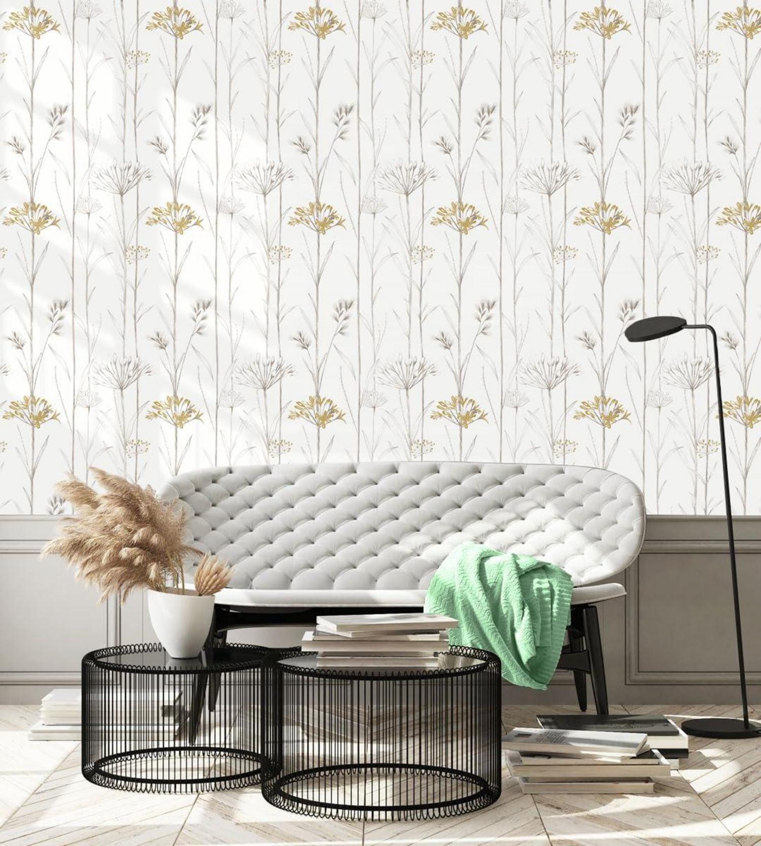Selbstklebende Blumen Tapete PVC hellgelb 44cm x 1000cm