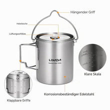 750ml Camping Topf Edelstahl mit Löffel & Deckel