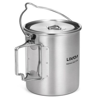 750ml Camping Topf Edelstahl mit Löffel & Deckel