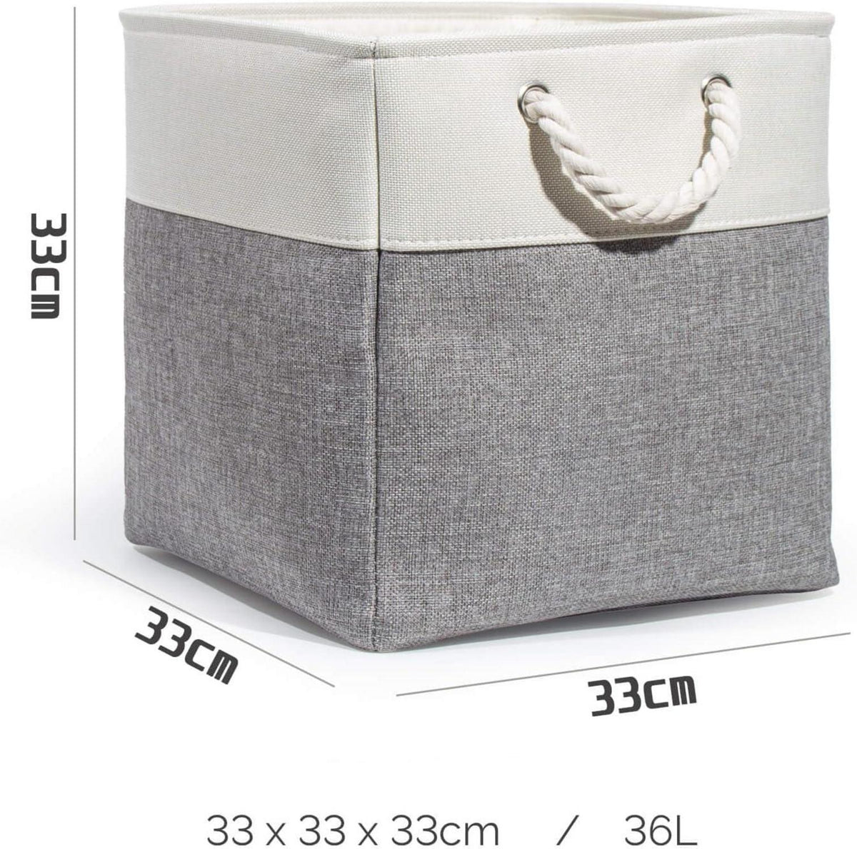 Aufbewahrungskörbe Stoff 33x33x33cm mit Griffen - Weiß+Grau