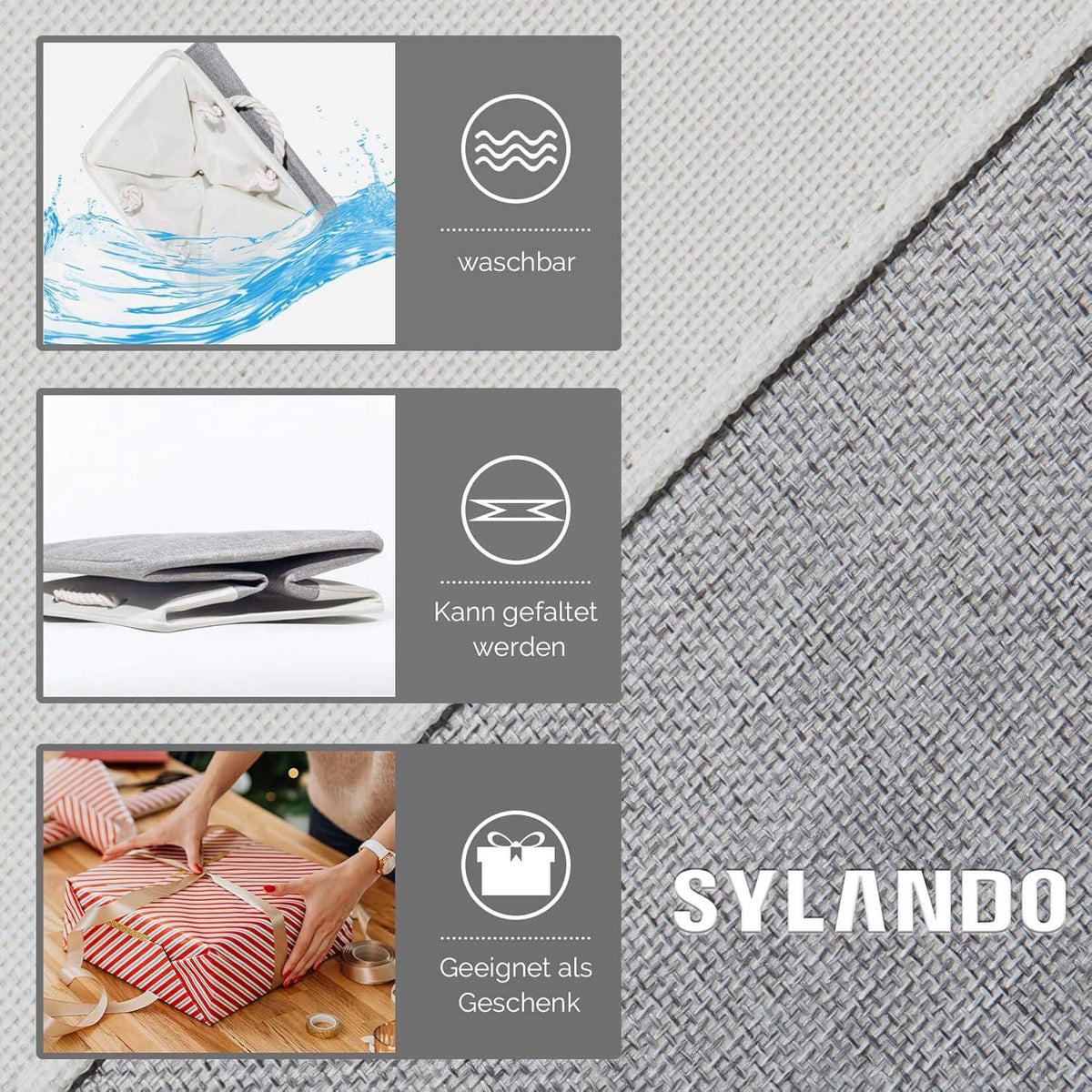 SYLANDO Faltbare Stoff Aufbewahrungskörbe 33x33x33cm Weiß Grau