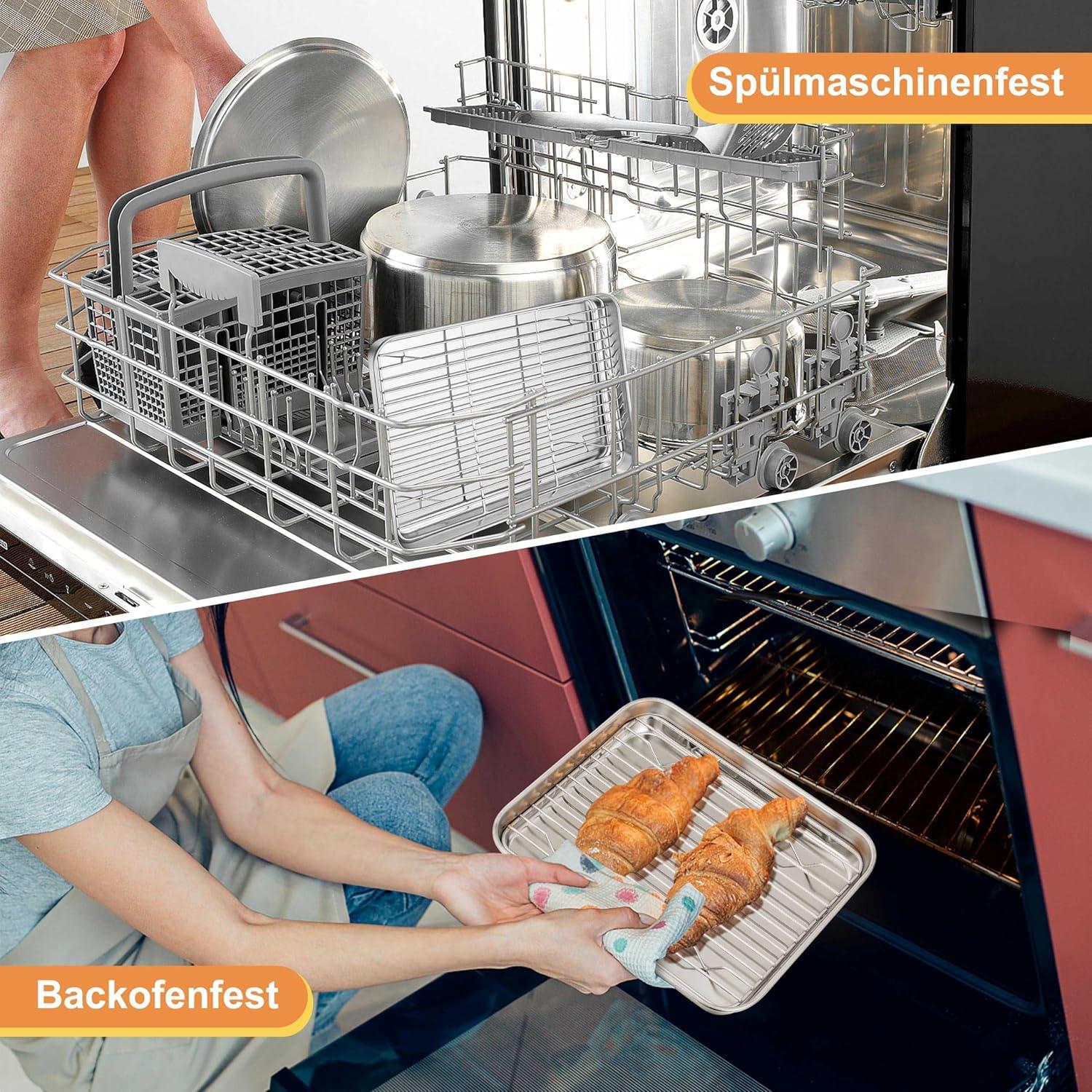 Herogo Backblech mit Abkühlgitter Set Edelstahl Kuchenblech 2 Backbleche 2 Abkühlgitter 23,7x17,9 cm