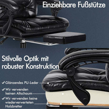 Bürostuhl mit Doppellagigem Kissen und 150°-Liege, Neigbar, 360° Drehbar