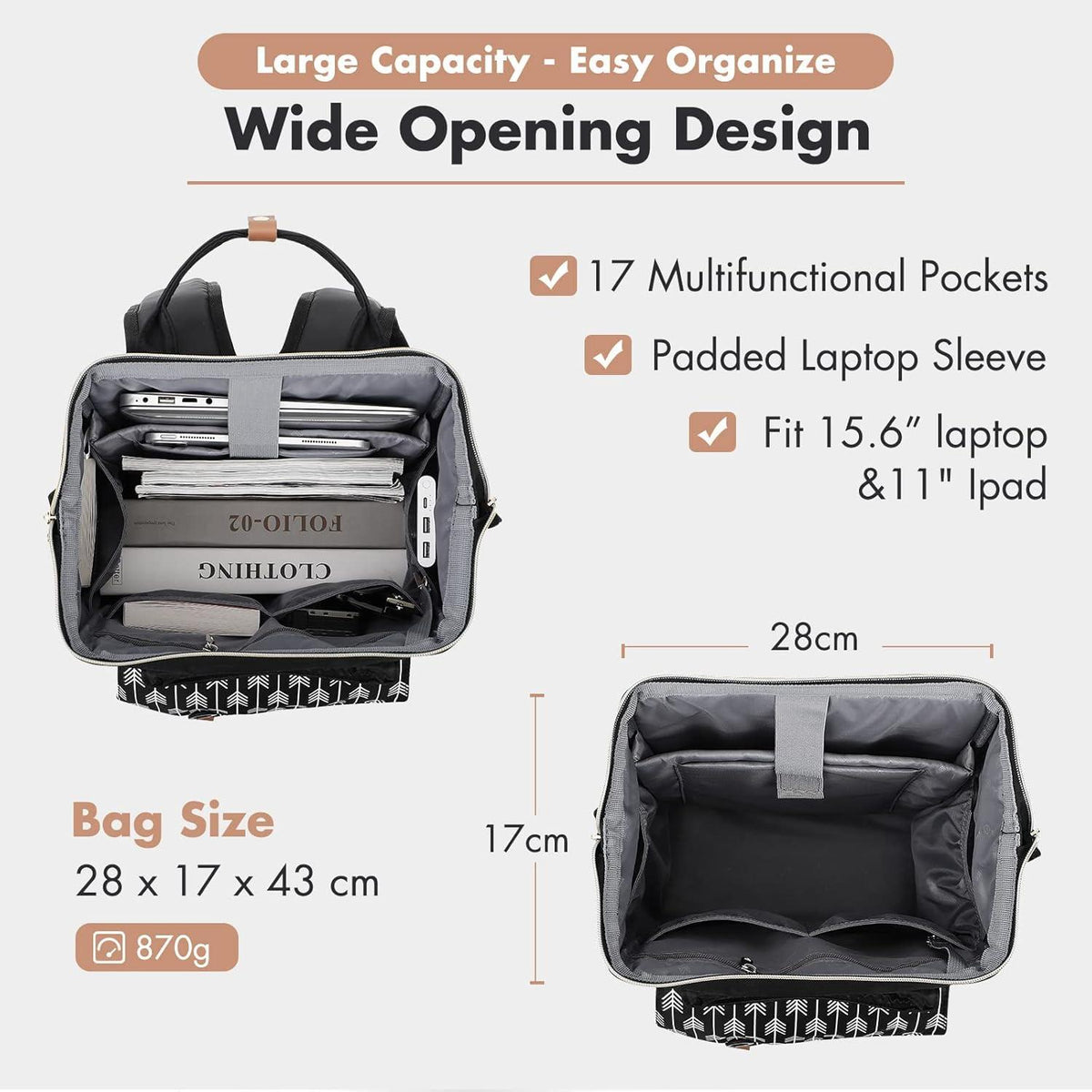 Lekesky Damen Rucksack mit Diebstahlschutz und Laptopfach