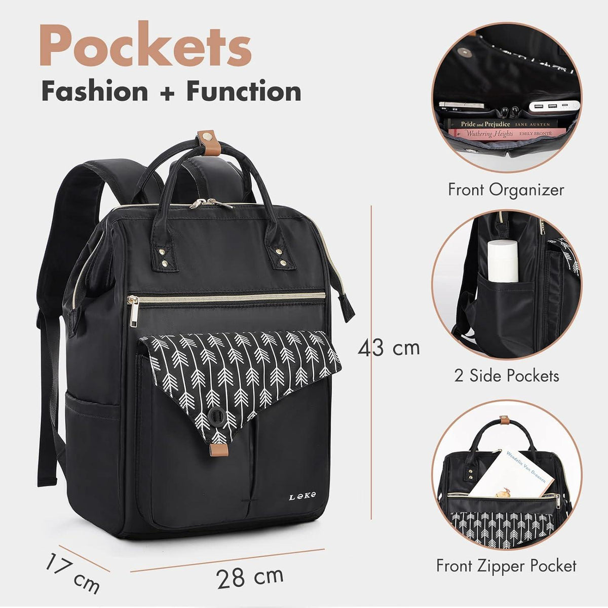 Rucksack Damen Laptopfach Anti Diebstahl Tasche 15.6 Zoll Schwarz