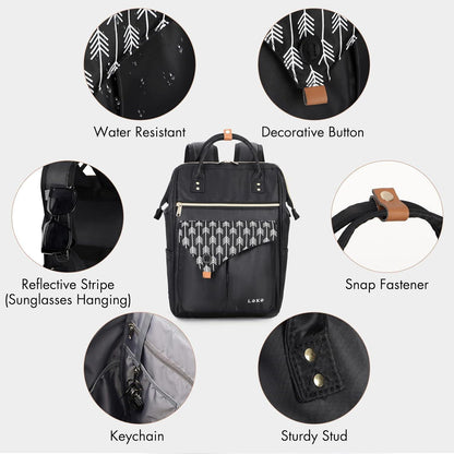 Damen Rucksack mit Laptopfach, Diebstahlschutz 15.6 Zoll Schwarz