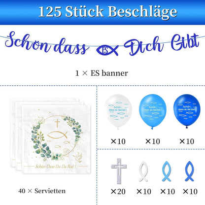 121Stück Kommunion Taufe Deko Set Servietten Holz Fisch Kreuz