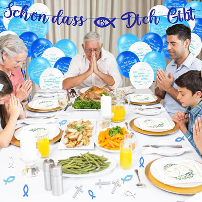 Kommunion Taufe Deko Set Holzfisch Kreuz Servietten Luftballon