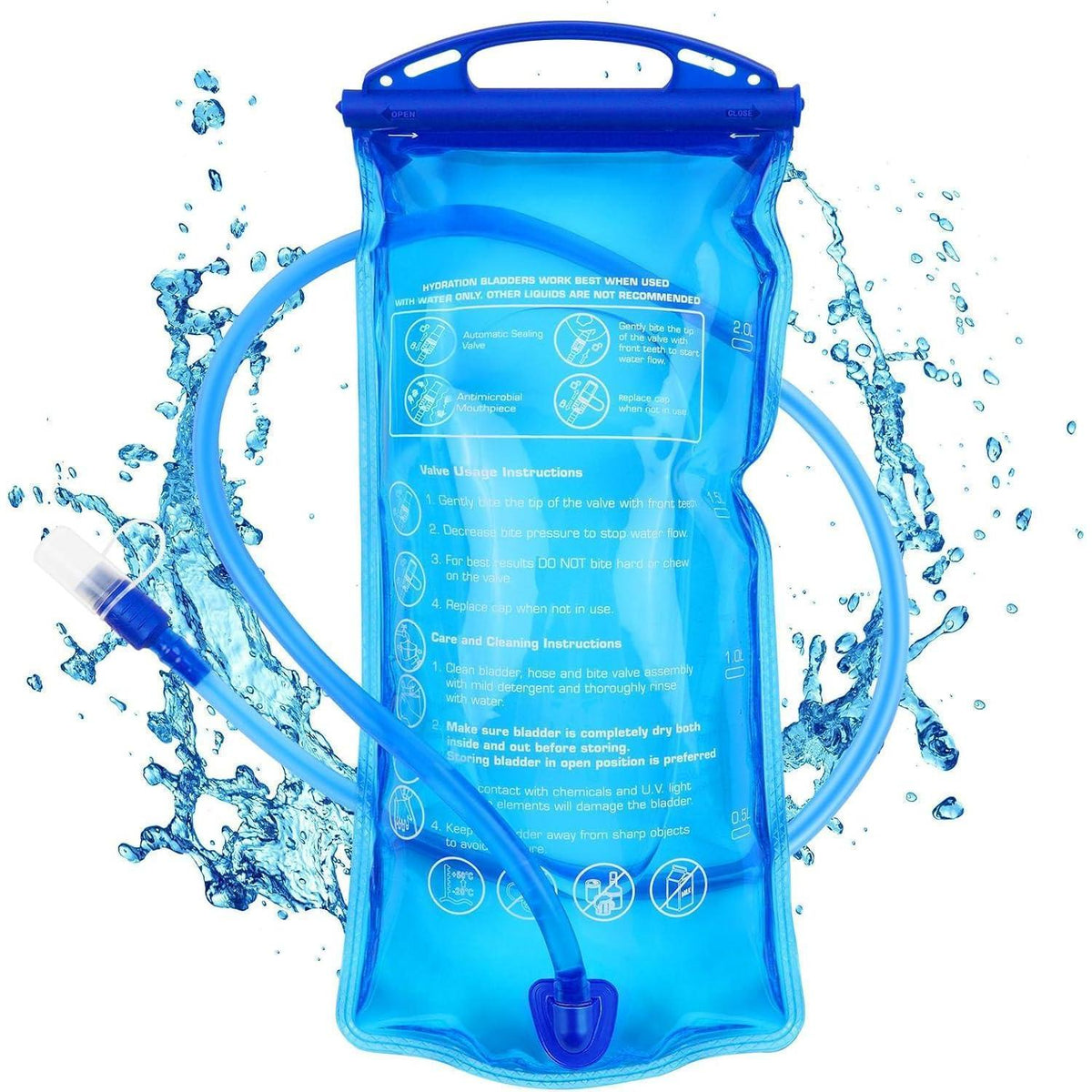 Trinkblase 2L für Rucksack, BPA-frei, auslaufsicher, Blau