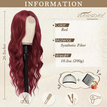 BARSDAR Lange Wellig Rot Perücke 66cm Lace Front