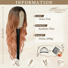 Lange Wellig Ombre Rosa Perücke 66cm Lace Front