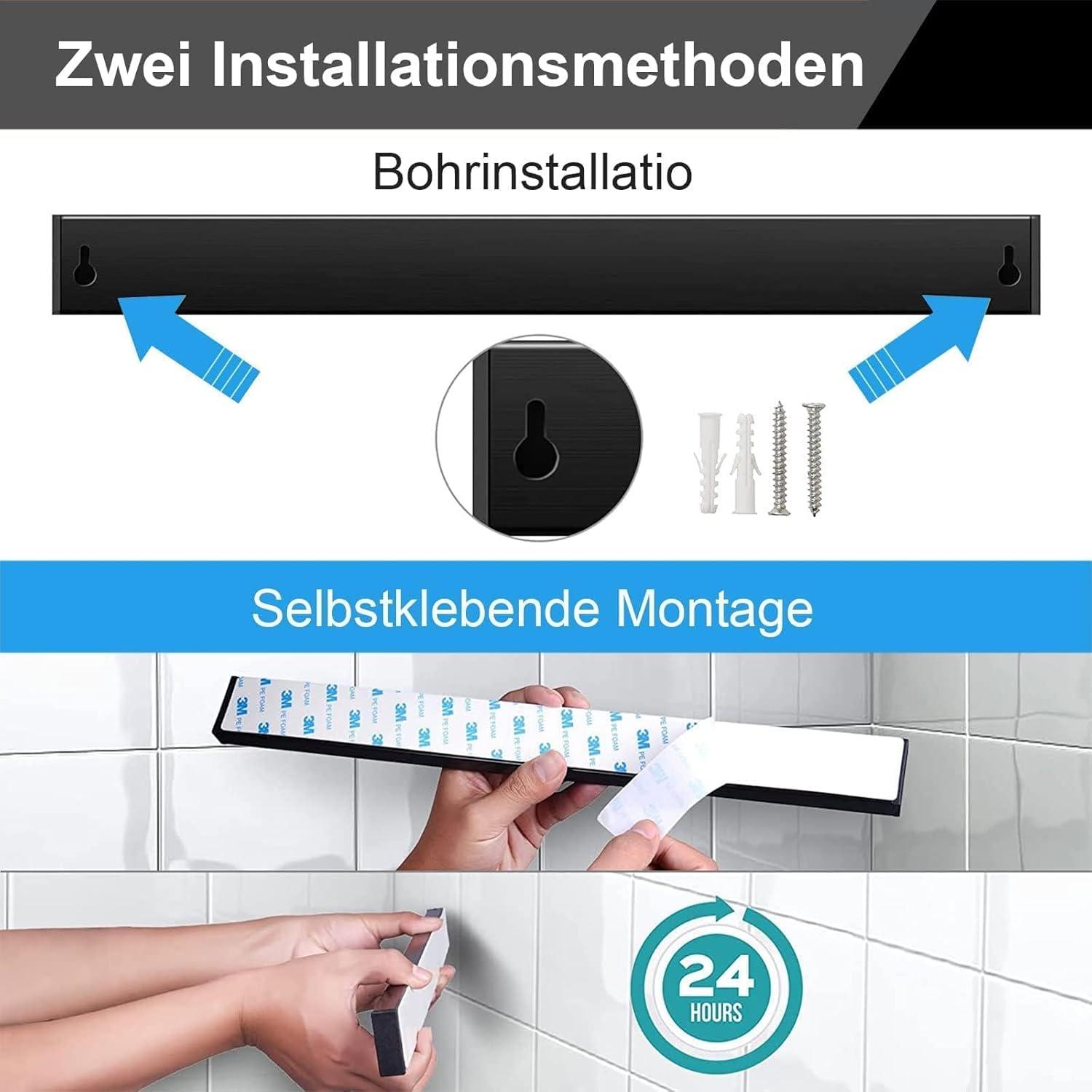 60cm Magnetleiste Messerhalter Edelstahl Selbstklebend Schwarz 3 Haken