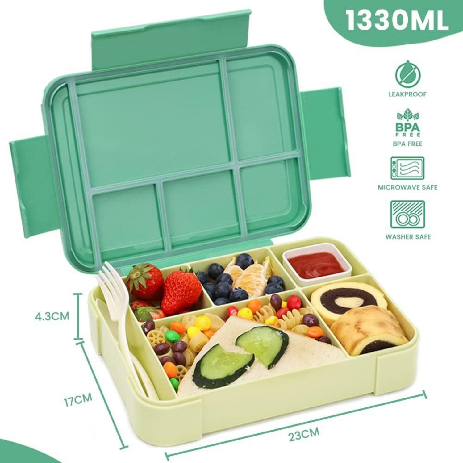 Bugucat Brotdose Kinder 1330ML Lunchbox Bento Box Auslaufsicher 6 Fächer Besteckset für Mädchen Jungen