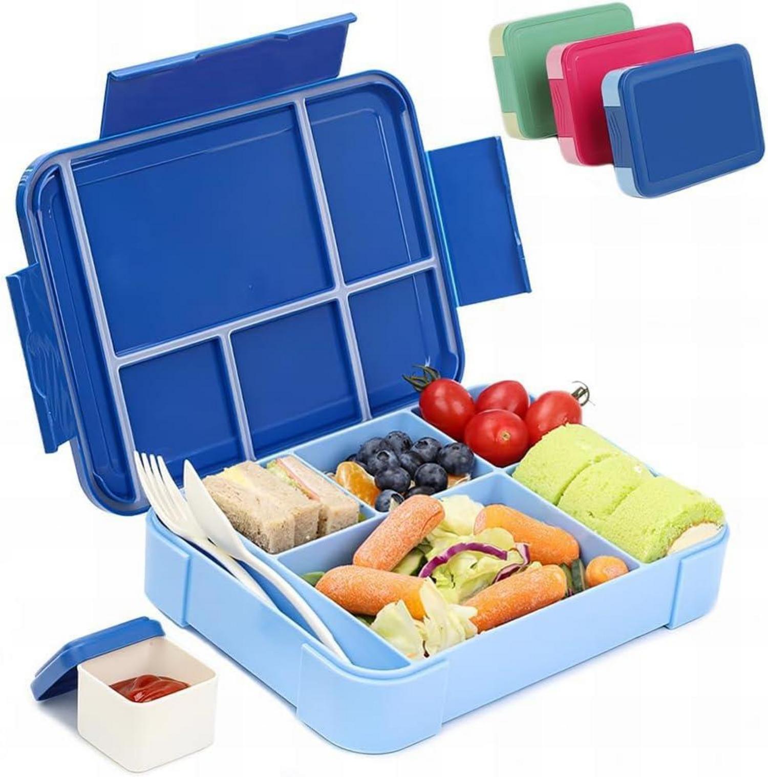 Brotdose Kinder Lunchbox Bento Box Auslaufsicher 6 Fächer Besteckset