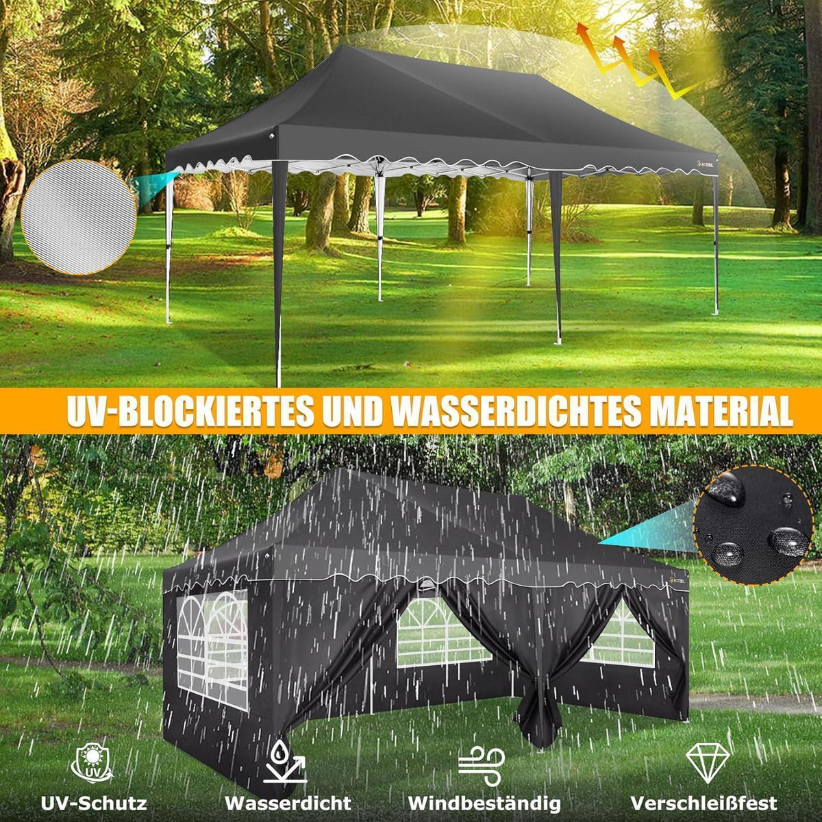 3x6m Faltpavillon mit Seitenwänden – Wasserdicht & Stabil