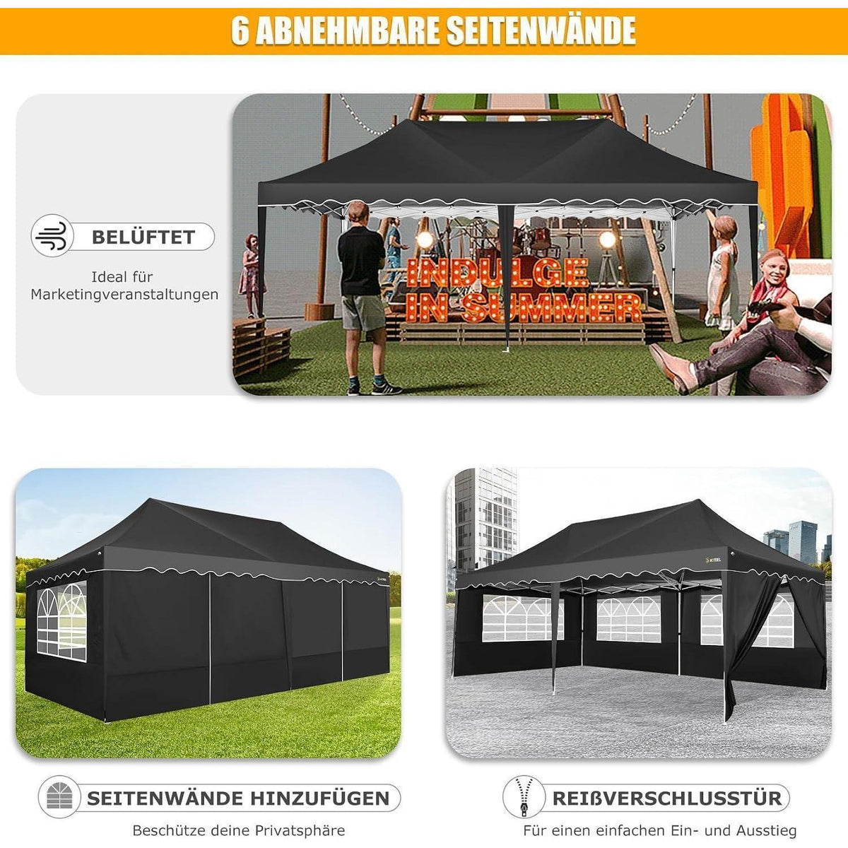 3x6m Faltpavillon mit Seitenwänden – Wasserdicht & Stabil