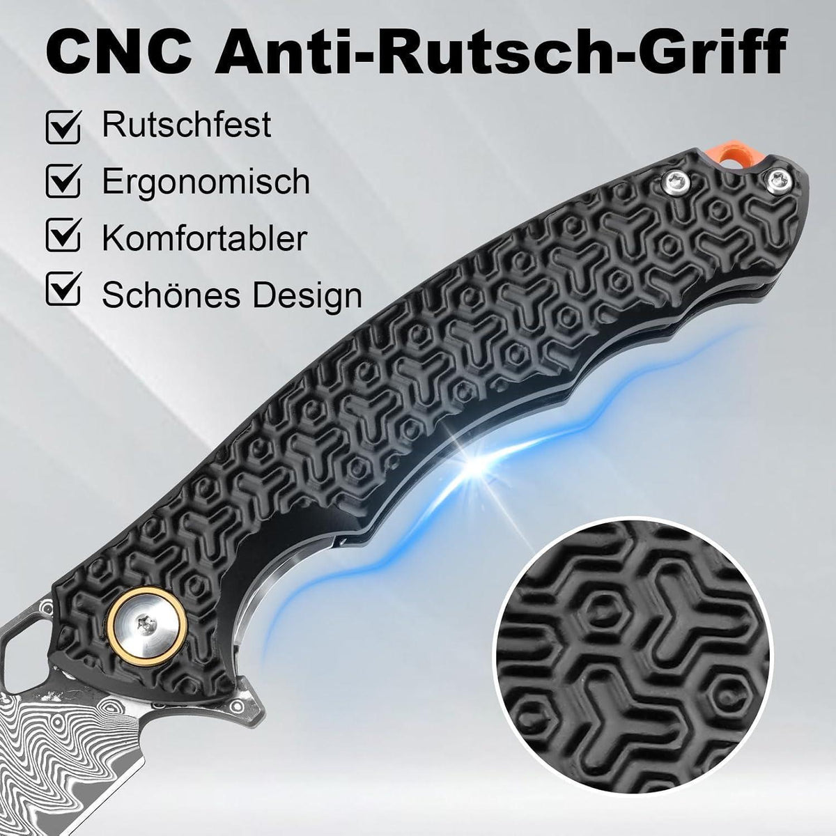 Damast Taschenmesser VG10 Stahl – Outdoor Klappmesser mit Aluminium Griff