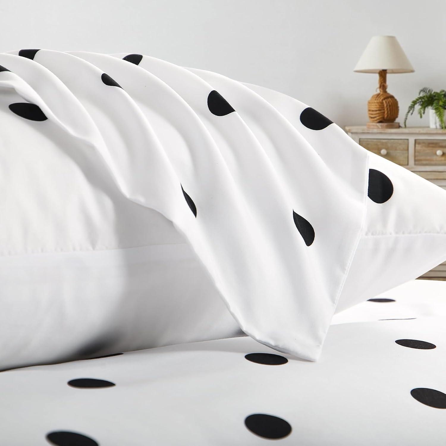 Bettwäsche Set 155x220 weiß mit Polka Dot Muster und Reißverschluss