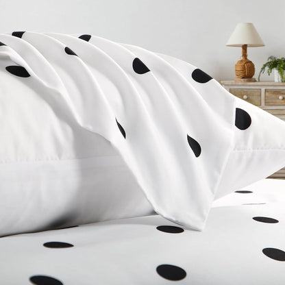 Bettwäsche Set 155x220 weiß mit Polka Dot Muster und Reißverschluss