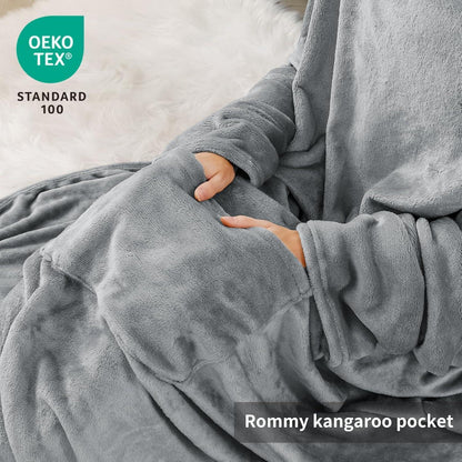 Kuscheldecke mit Ärmeln & Fußtasche – Tragbare Decke Grau 150x200cm