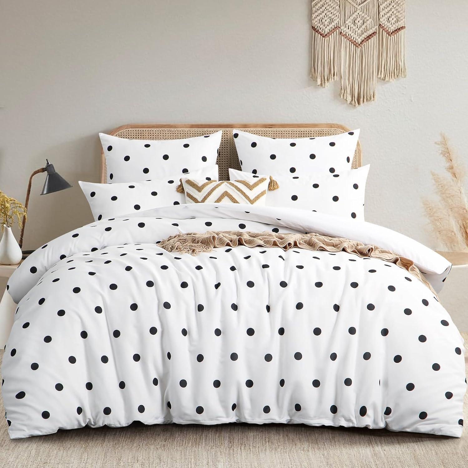 Bettwäsche Set Polka Dot Muster Mikrofaser Weiß 200x220 3tlg