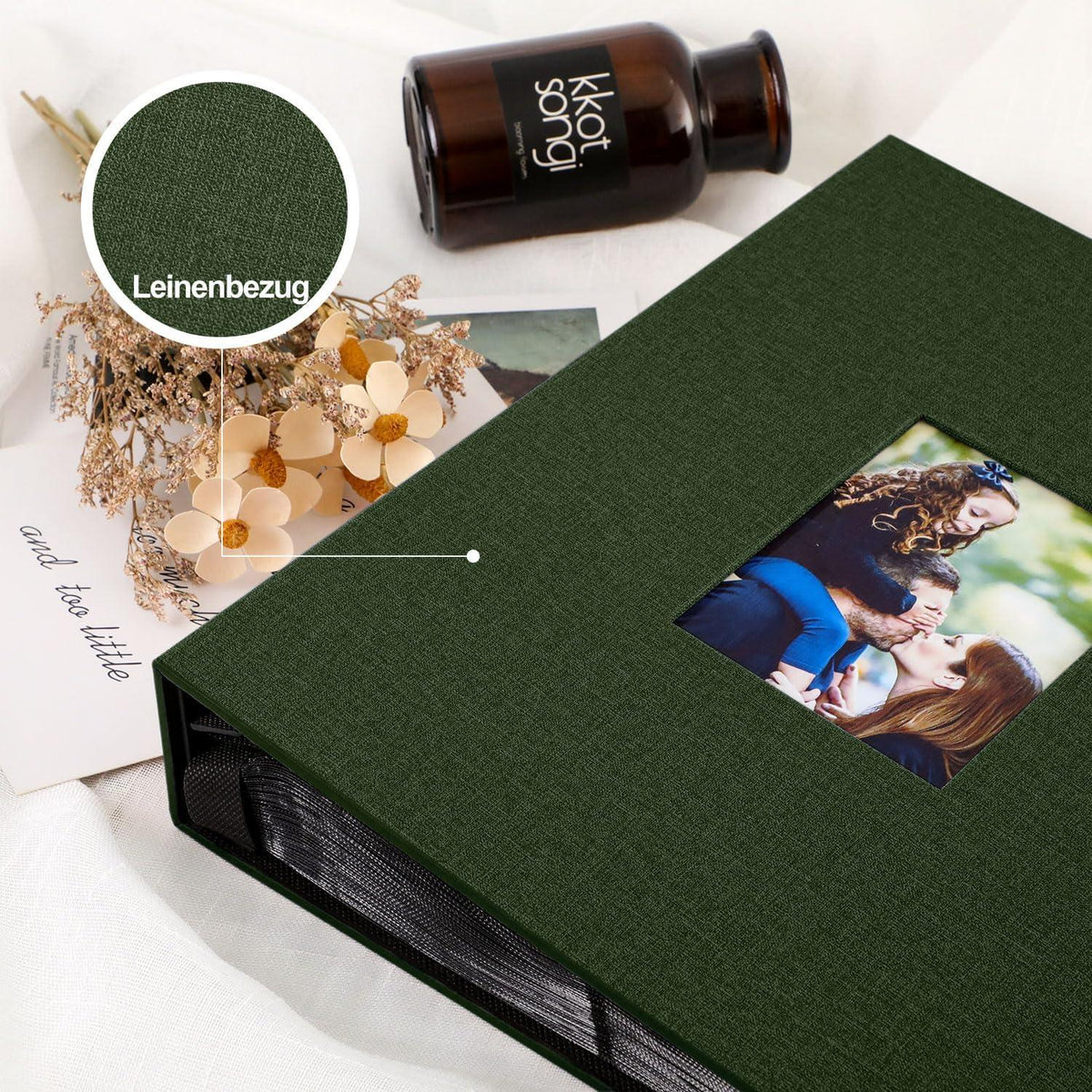 Fotoalbum 10x15 Einsteckalbum Leinen Hochformat 400 Taschen Grün