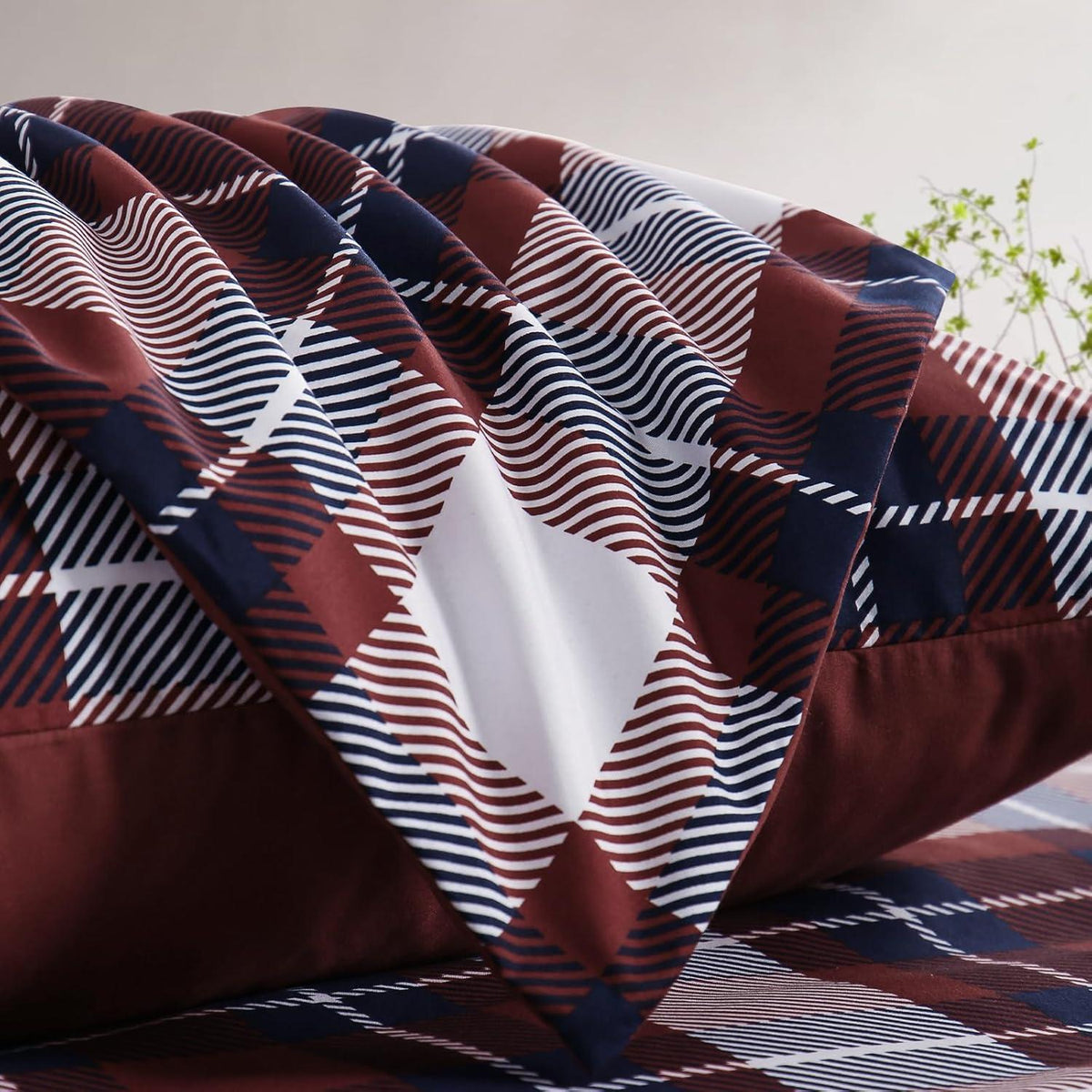 Bettwäsche Set 155x220 Rot Tartan Muster Mikrofaser Weich Bügelfrei