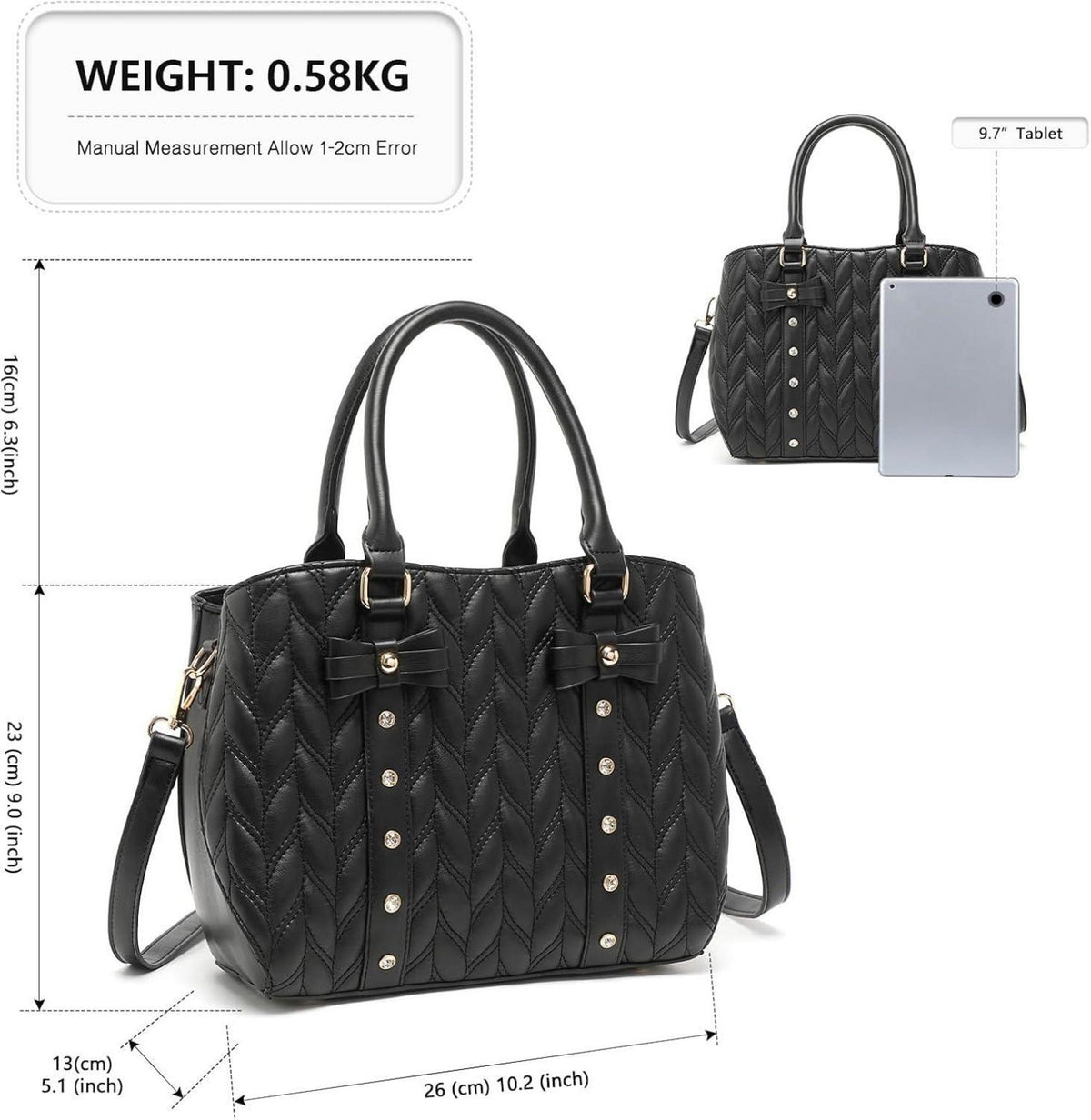 Designer Damen Handtasche Gesteppt mit Schleife PU-Leder